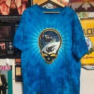 Vintage 2002 Grateful Dead Skiing Skull Tie-Dye T-Shirt, Adult 2XL